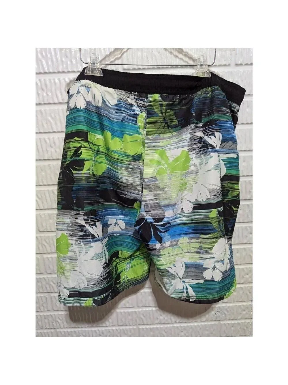 Speedo Men's Green & Blue Tropical Print Board Short Style Swim Trunks Size 2XL